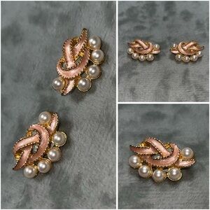 Vintage Pink Ribbon and Pearls Earrings